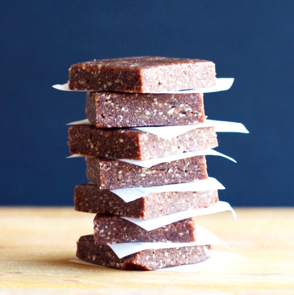 chocolate peppermint energy bites in squares