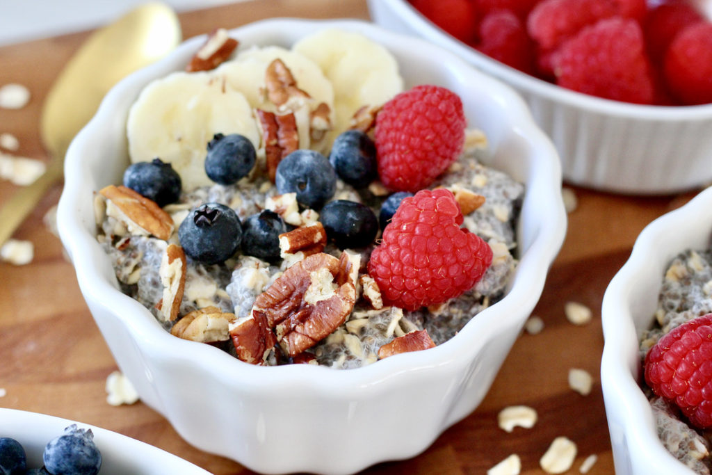 bowl of chia seed oatmeal with fruit