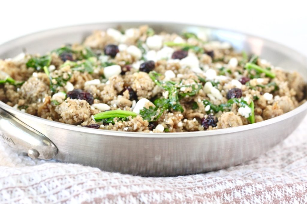 one pan meal with quinoa cranberries and spinach