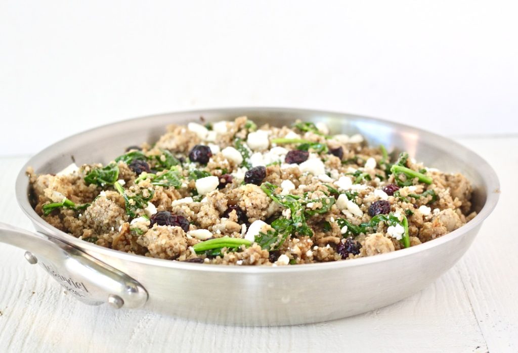 cranberry quinoa veggie saute 7 | Milk & Honey Nutrition cranberry quinoa dish in aluminum pan