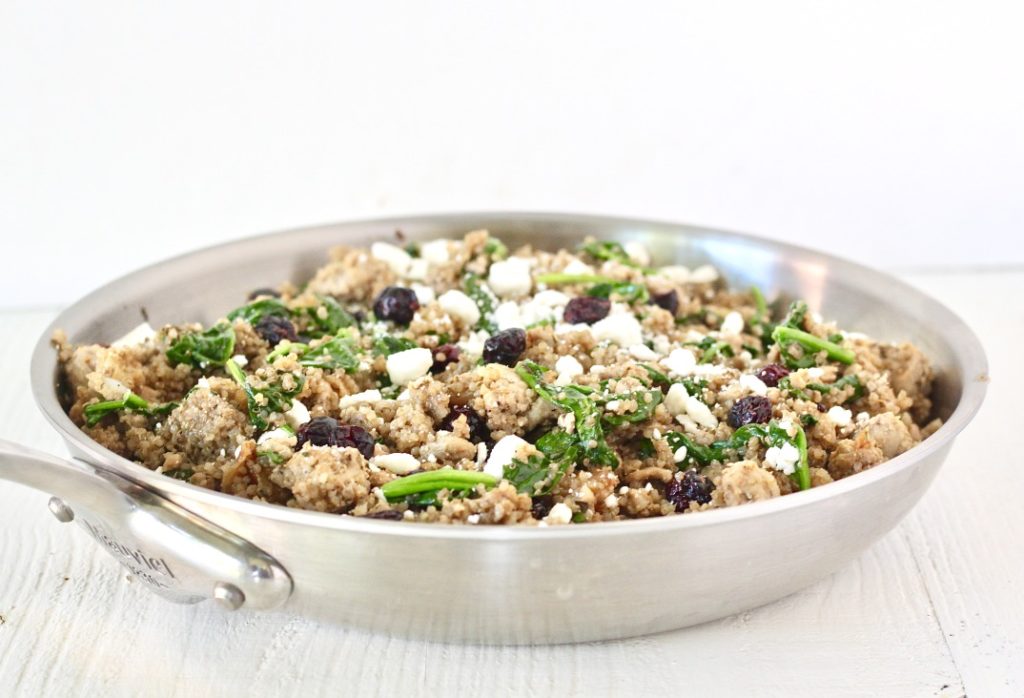 cranberry quinoa dish in aluminum pan