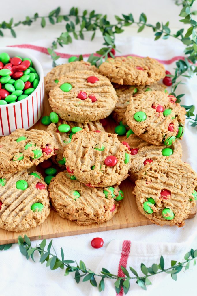 plate of m&m Christmas cookies