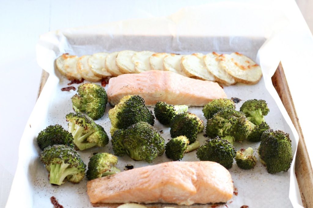 sheet pan salmon dinner with potatoes and broccoli how to cook salmon