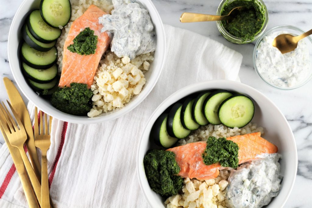 easy low carb diabetes recipe for cauliflower salmon bowls