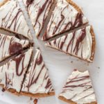 aerial view of slices of Low Sugar Gluten Free Chocolate Chip Cookie Cake