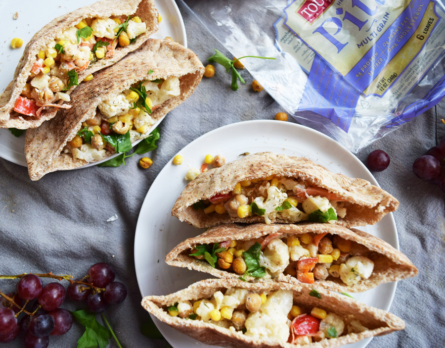   Pictured: Roasted Chickpea Cauliflower Pitas by Bucket List Tummy (48 Quick and Easy Meatless Meals for Busy People)  