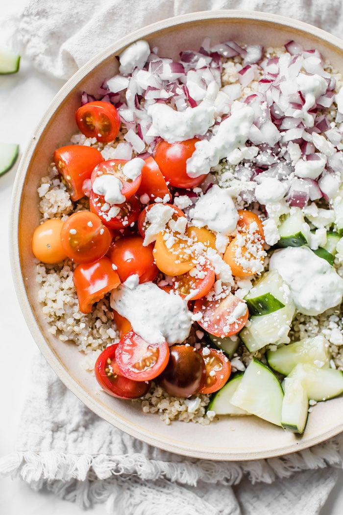   Pictured: Mediterranean Quinoa Bowl by The Almond Eater (48 Quick and Easy Meatless Meals for Busy People)  