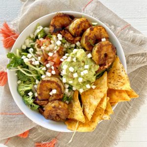 Blackened Shrimp and Veggie Taco Salad in a bowl
