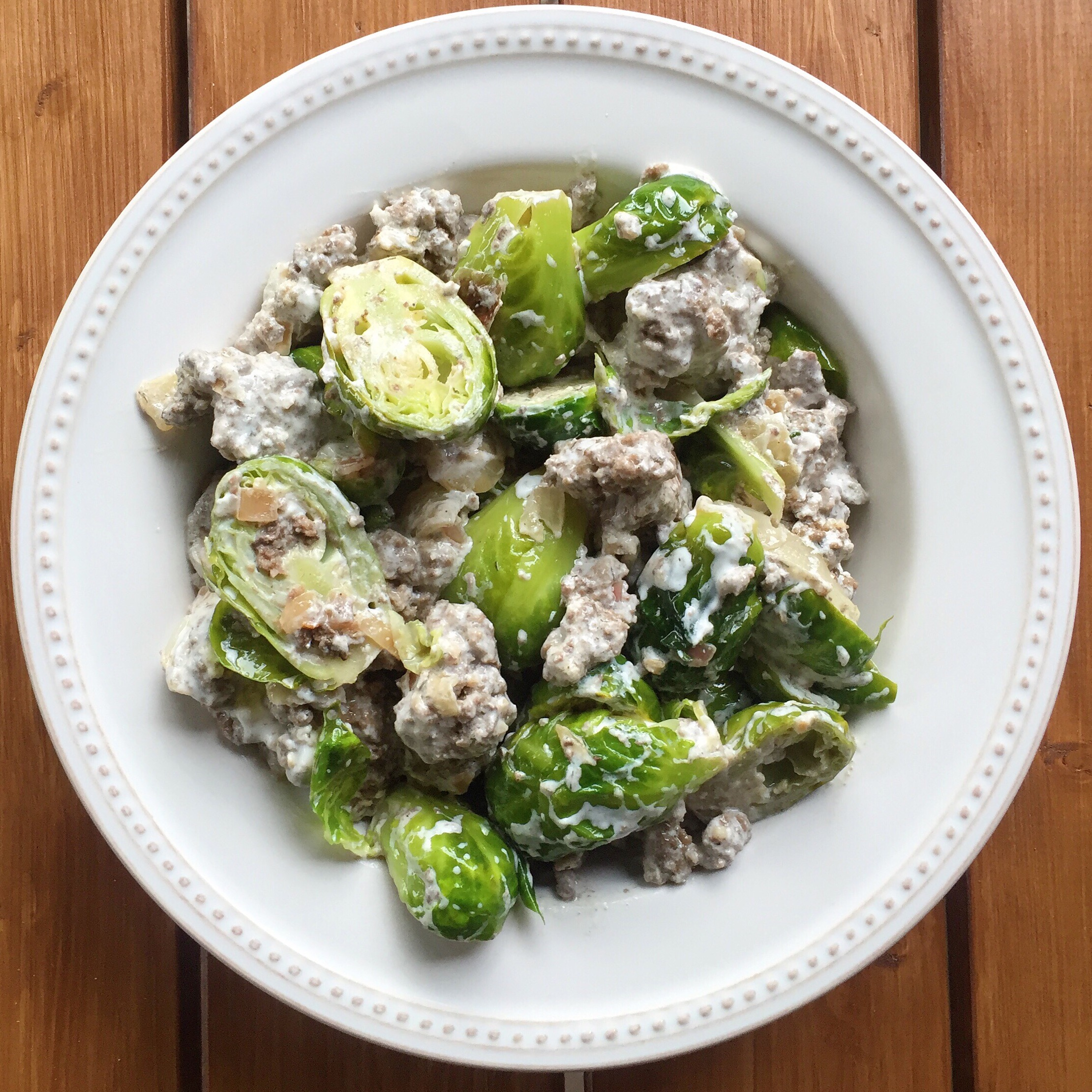 Creamy Brussel Sprouts with Ground Beef