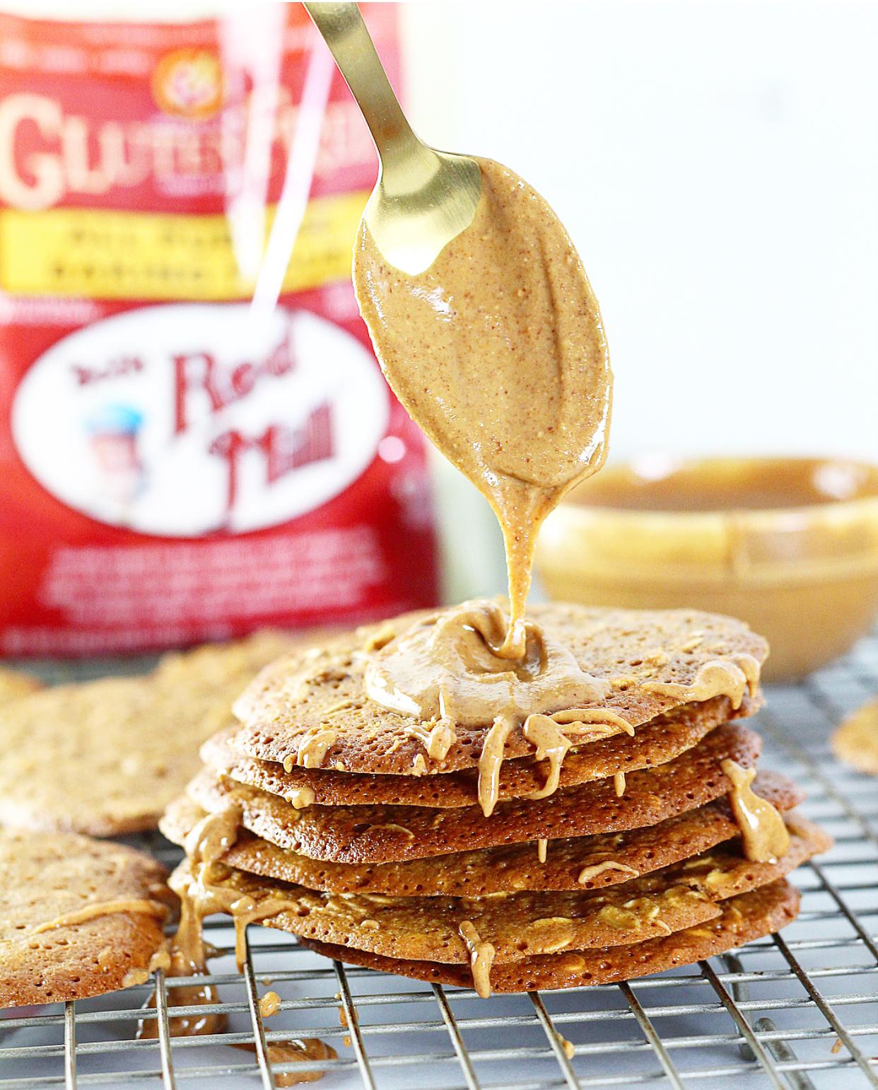 Gluten Free Oatmeal Peanut Butter Lace Cookies with peanut butter drizzle