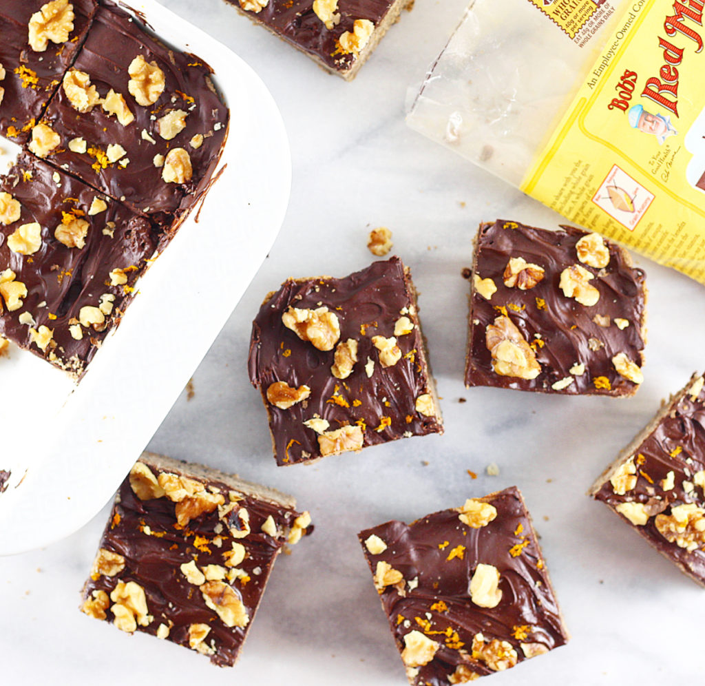 High Fiber Orange Chocolate Cookie Dough Bars with Bob's red mill oat flour