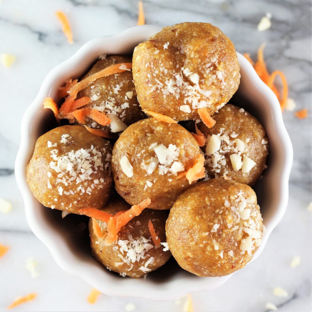 No-Bake Carrot Cake Energy Balls | Milk & Honey Nutrition healthy no bake desserts carrot cake energy balls