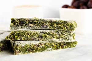 No bake green energy bars stacked