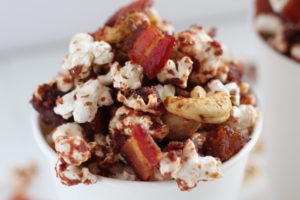 Nutty Cherry and Bacon Popcorn in a bowl