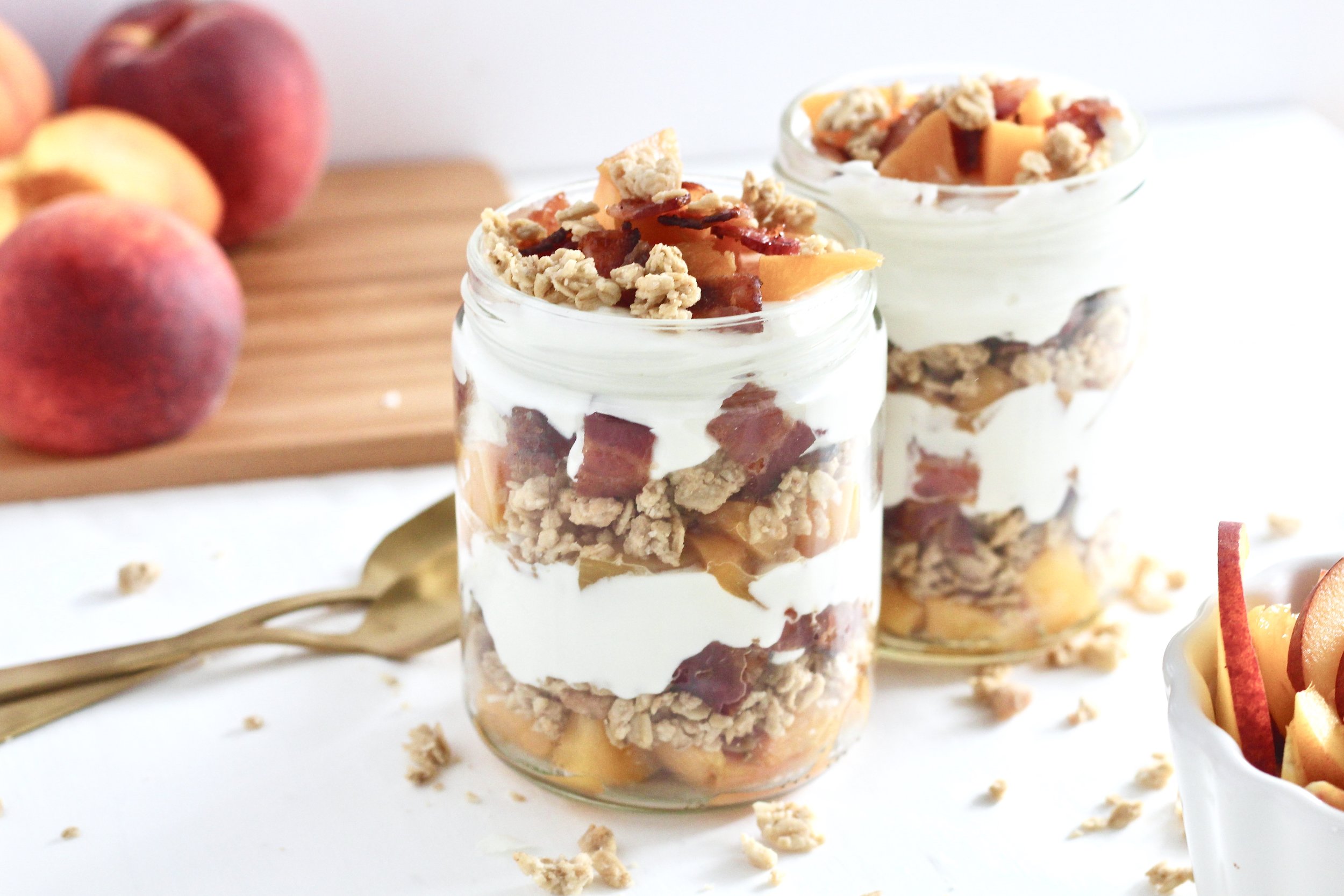  Peaches & Cream Parfaits with Maple Bacon Crumbles 