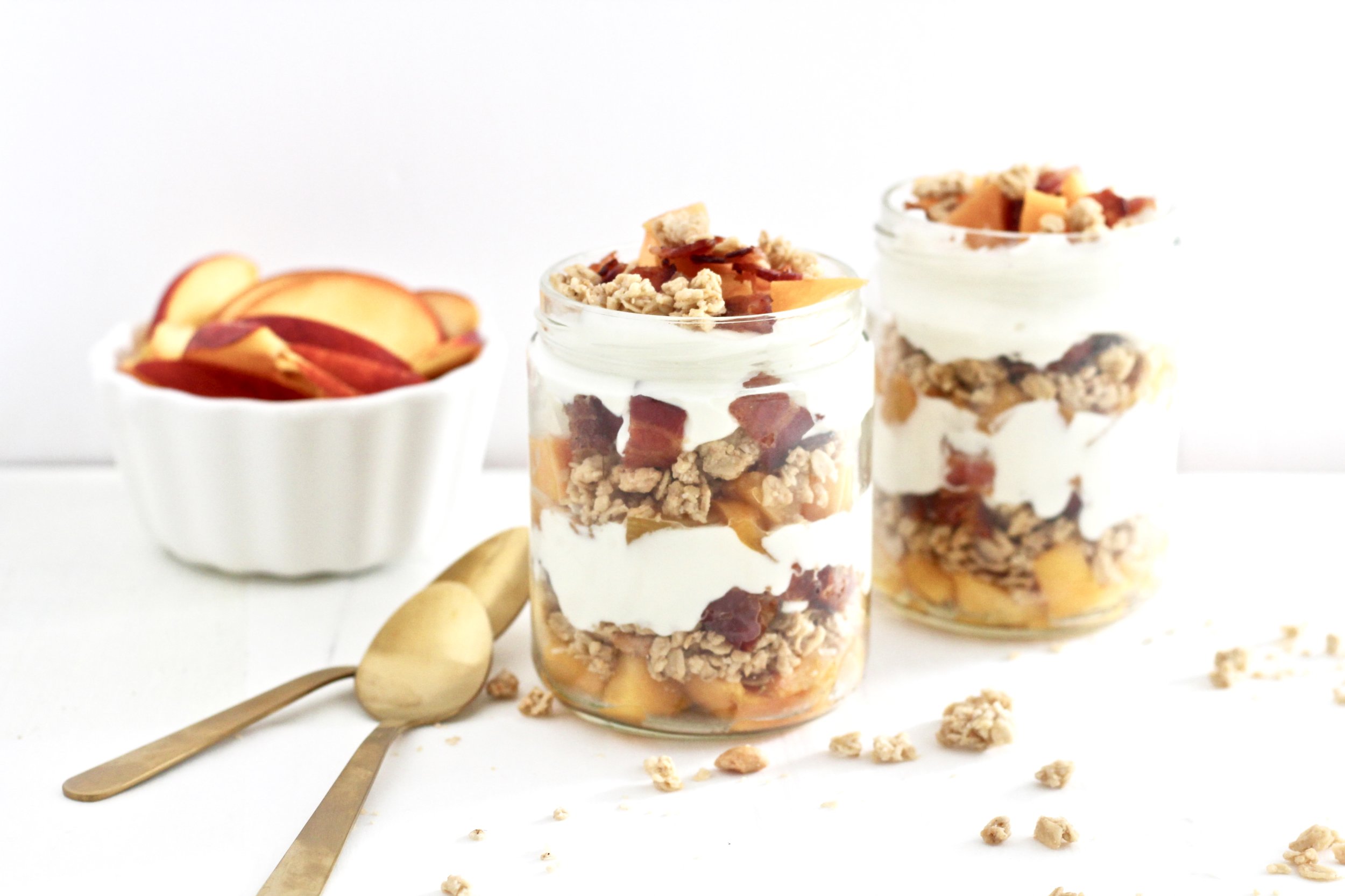  Peaches & Cream Parfaits with Maple Bacon Crumbles 