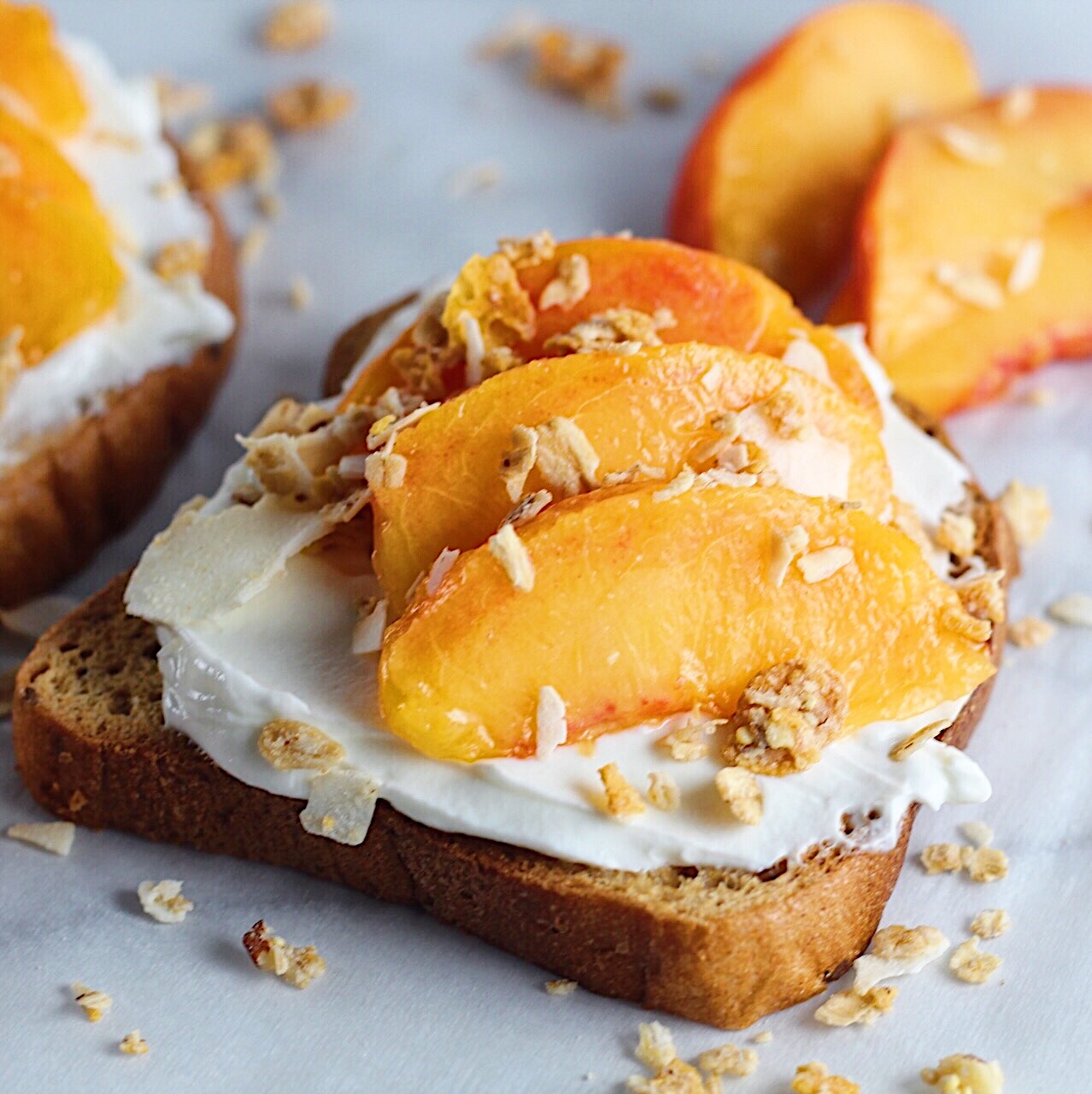 Peaches 'n Cream Toast with peaches and granola