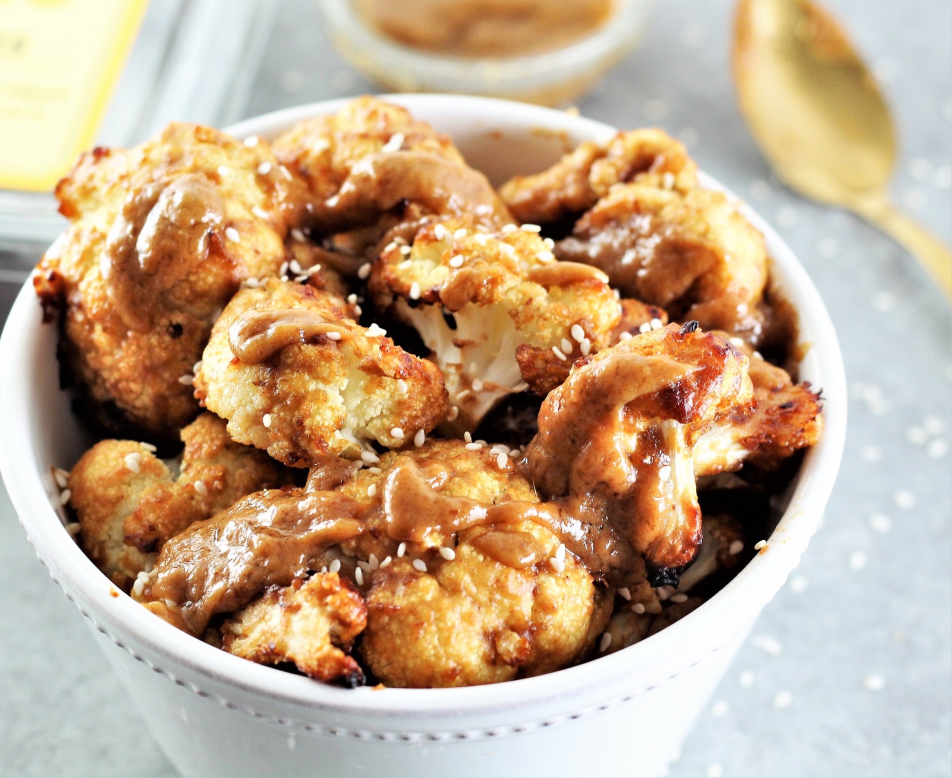  Roasted Cauliflower with Thai Peanut Sauce 