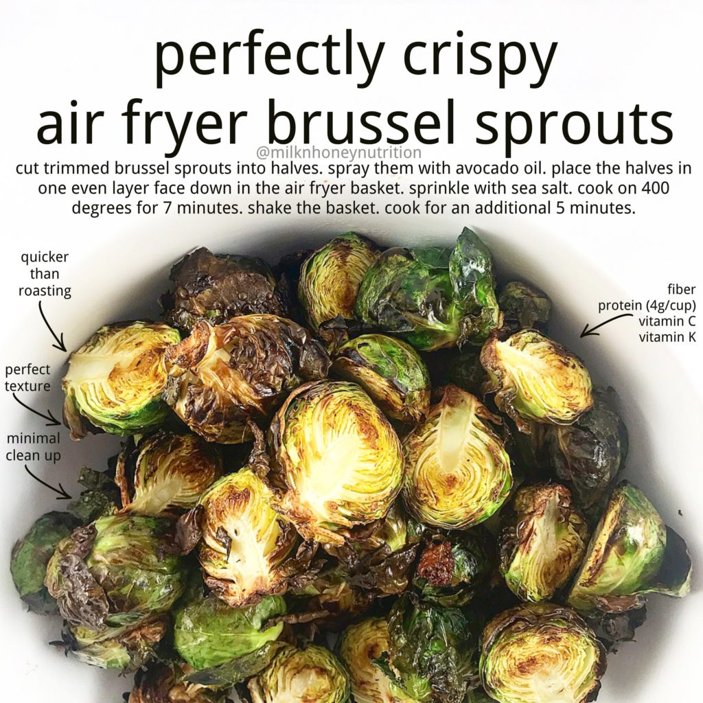 direction sheet for how to use the air fryer to make brussel sprouts