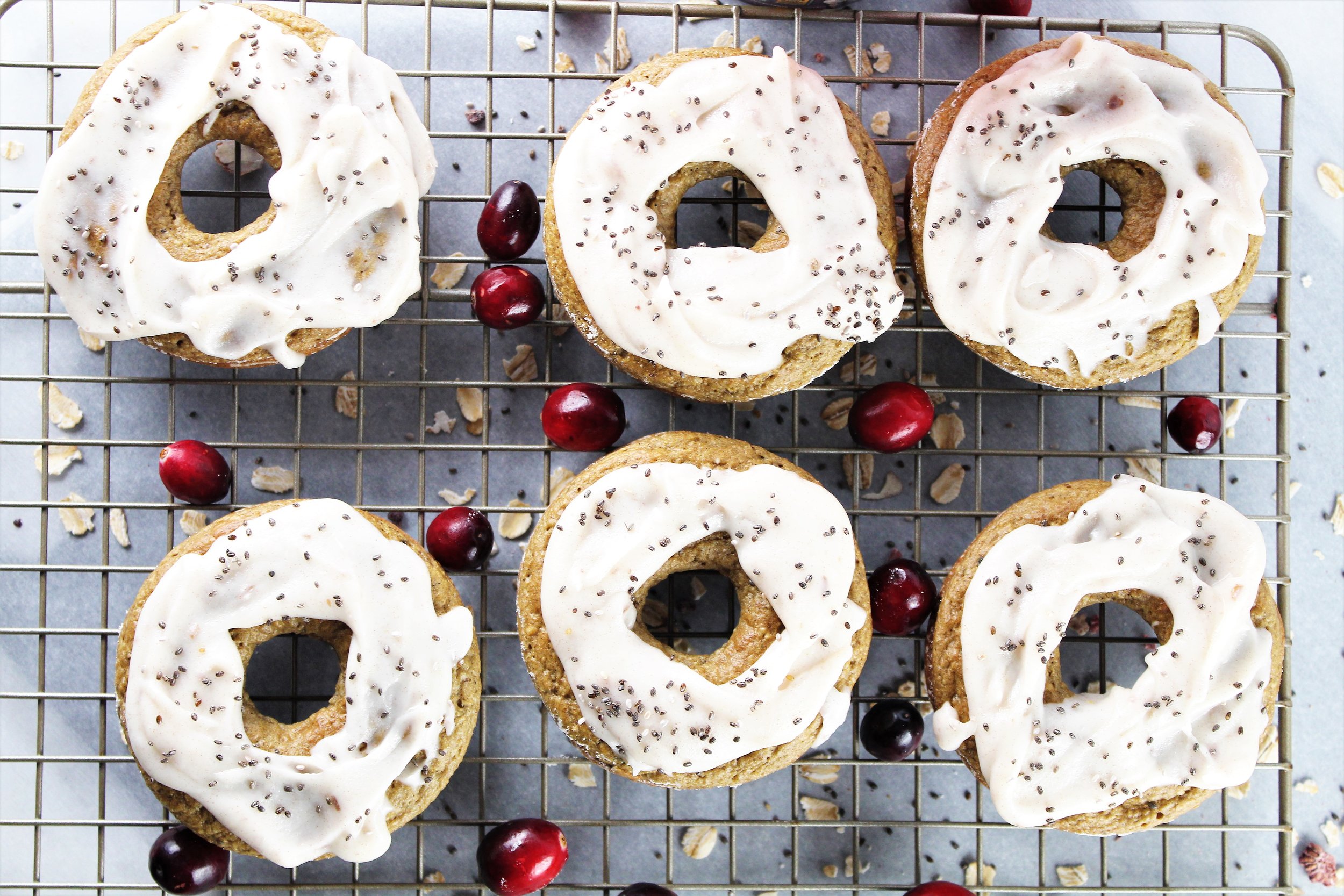  Cranberry Oatmeal Donuts with Coconut Date Icing 