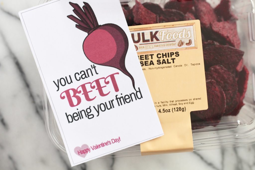 you can't beet being your friend with beet chips sea salt valentines gift without candy free printable Valentine's Day cards (funny food puns)