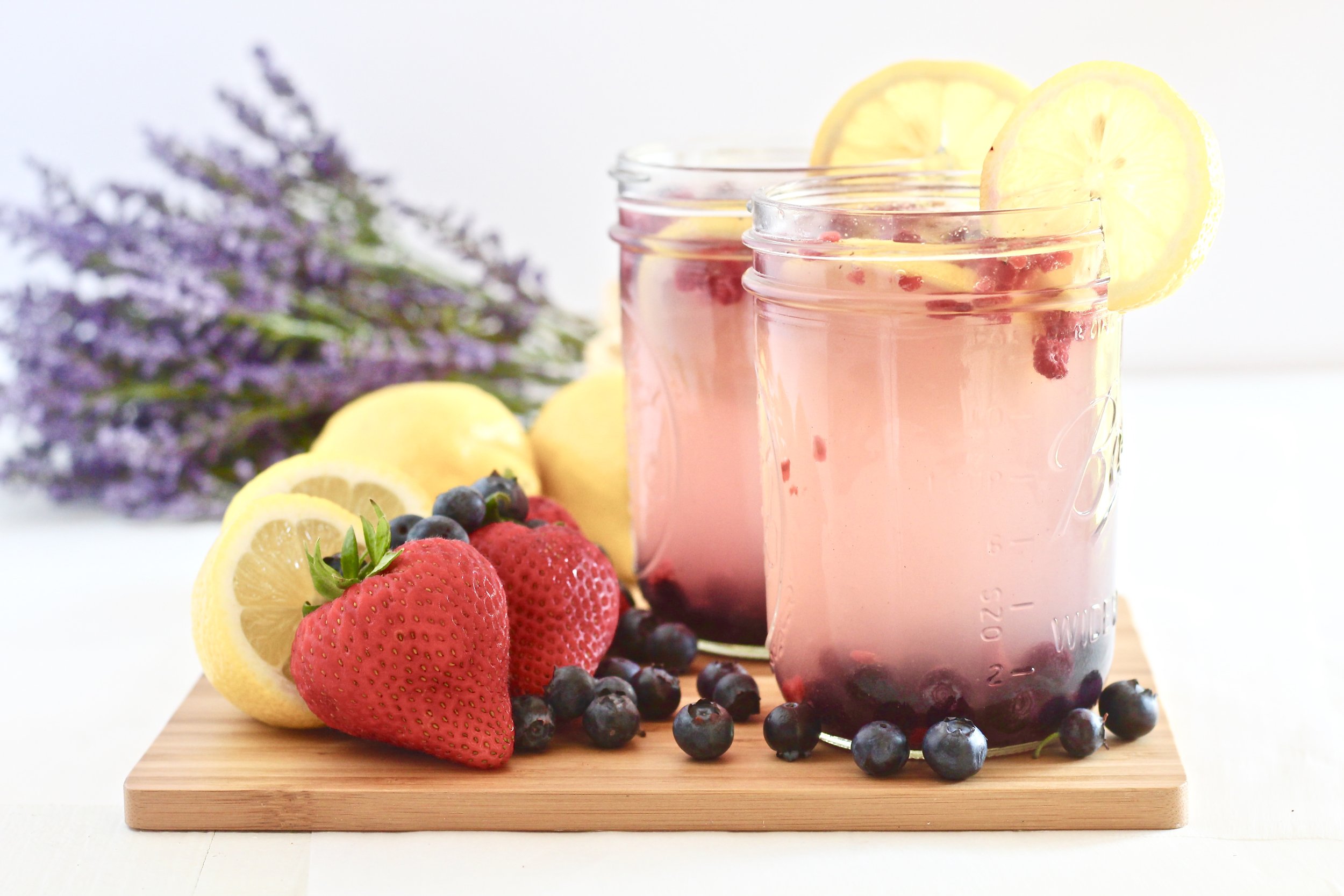  Easy Last Minute 4th of July Cookout Recipes; Pictured:  Lavender Berry Sparkling Lemonade  by Milk & Honey Nutrition 