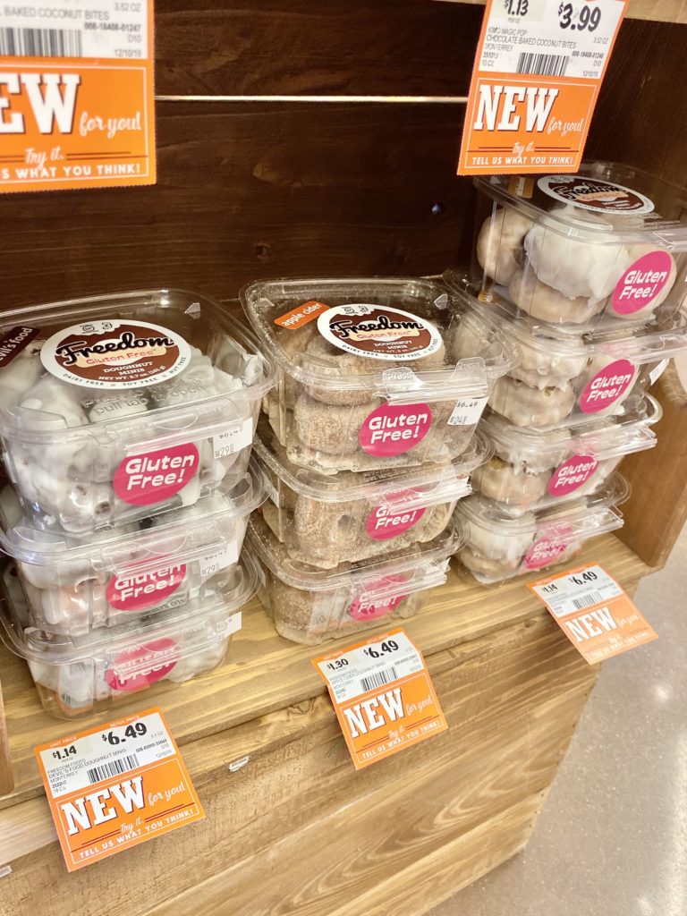 freedom gluten free donuts at sprouts in plastic containers