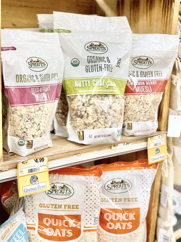 organic and gluten free muesli and granola on shelves