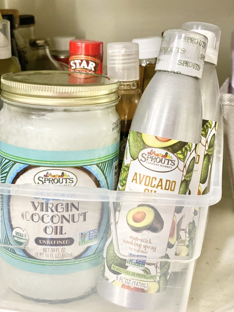 pantry shelf coconut oil and avocado oil spray milk and honey nutrition