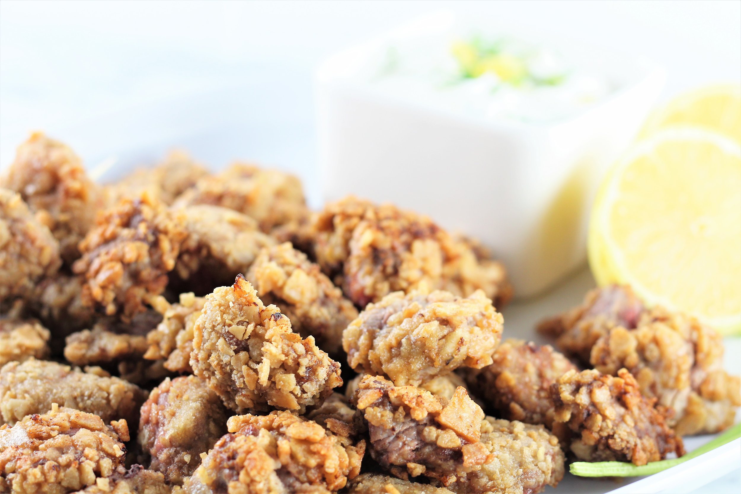  Grain Free Crispy Steak Bites with Creamy Lemon Dill Dip 