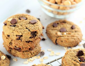 oatmeal chocolate chip high protein cookies stacked