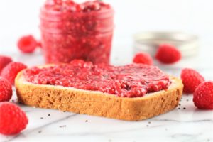 raspberry chia jam on piece of toast