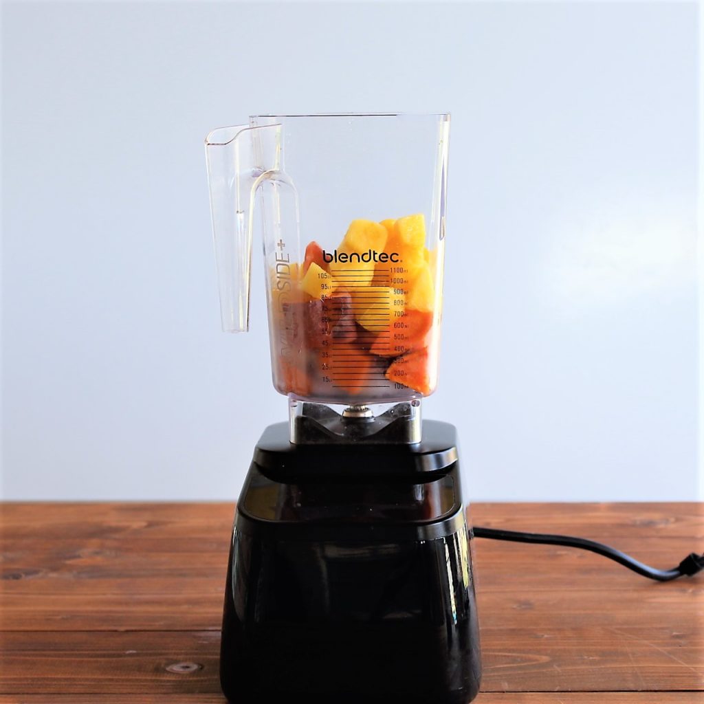 blendtec smoothie blender with sweet potato chunks