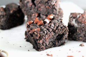 side view of vegan high protein fudge brownies