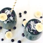 two smoothies with spirulina coconut bananas