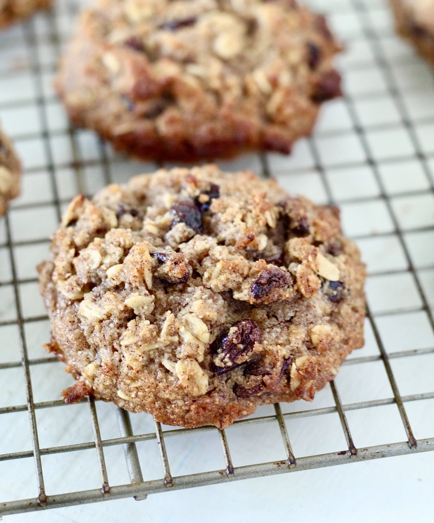 easy oatmeal raisin breakfast cookies on bakers cooling rack