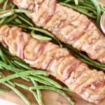 pork tenderloin with bacon and green beans and peach barbecue sauce