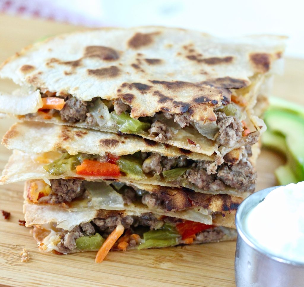 veggie and beef quesadillas