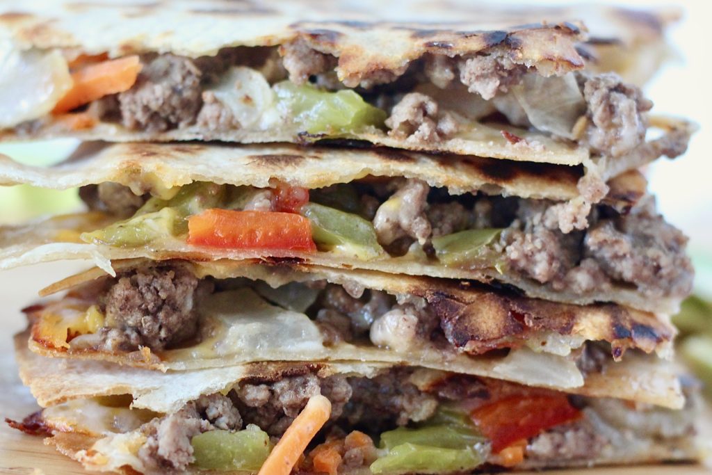 ground beef quesadillas with veggies