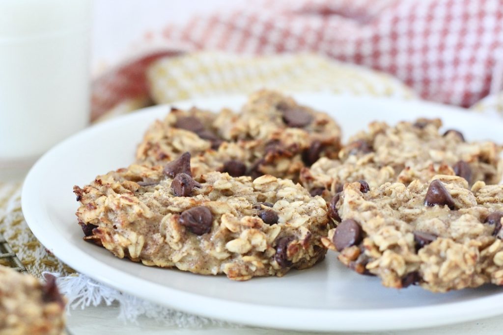 oatmeal chocolate chip bars on white plate