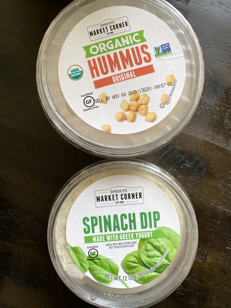 sprouts brand hummus and spinach dip