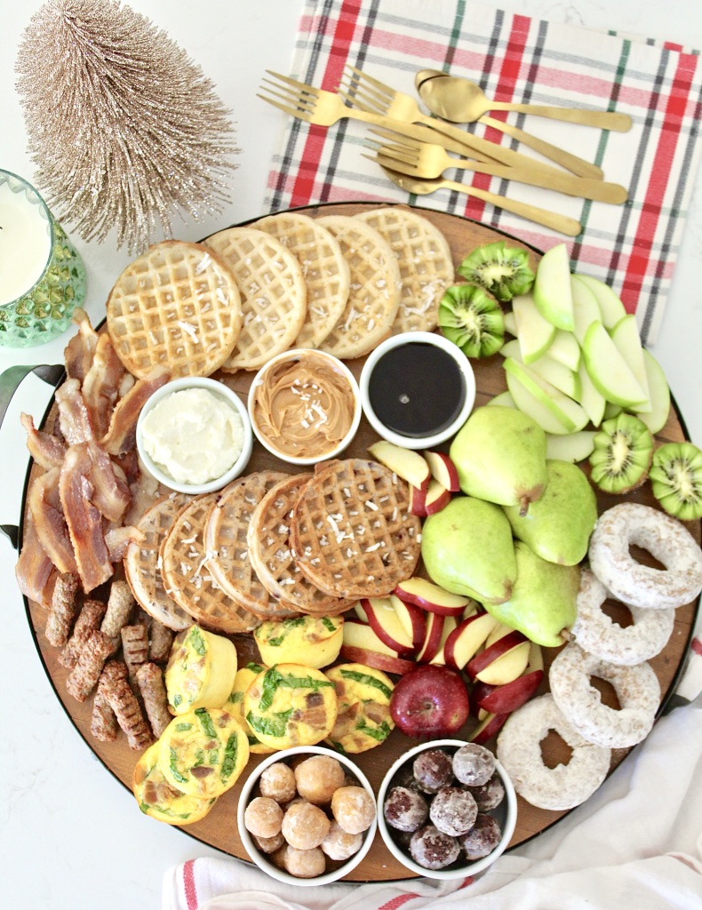 breakfast board with waffles for christmas