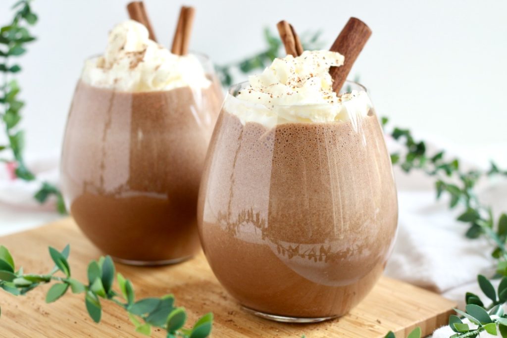 chocolate eggnog with christmas greenery