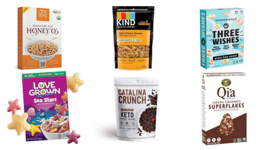 packaged snacks for diabetes cereal | Milk & Honey Nutrition Catalina Crunch, Three Wishes, KIND granola, Love Grown, Nature’s Path Qia Super Flakes, One Degree Organic Sprouted Oat Honey O’s packaged snacks for diabetes