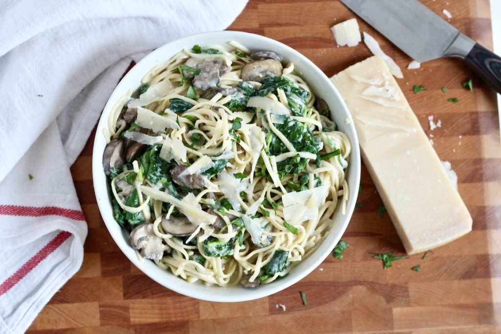 chickpea lingunie in white bowl for truffle mushroom pasta