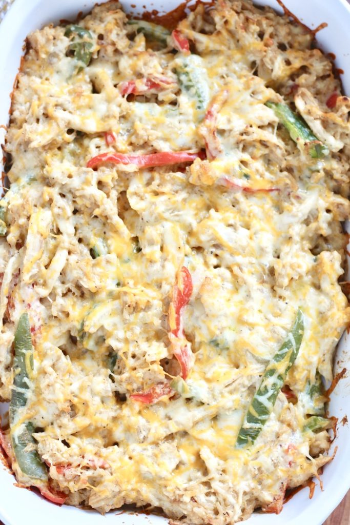 close up chicken fajita casserole