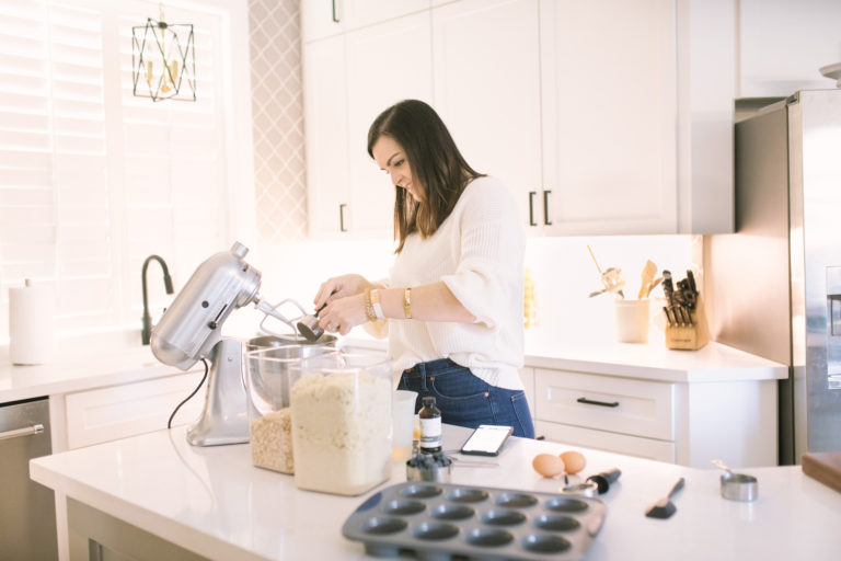 Mary Ellen Phipps baking in kitchen