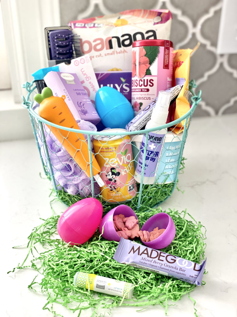 easter basket on kitchen counter