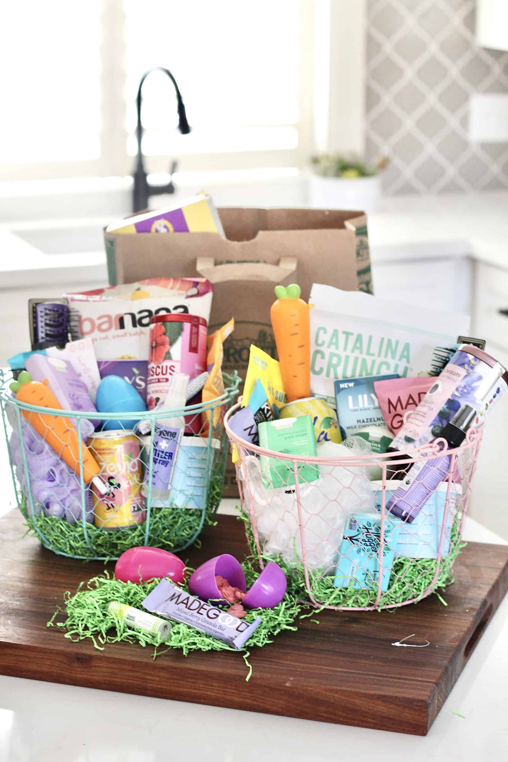 healthy easter basket in kitchen