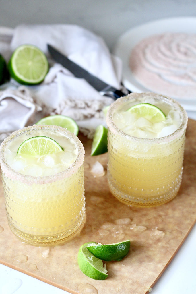 two skinny margaritas in antique glasses